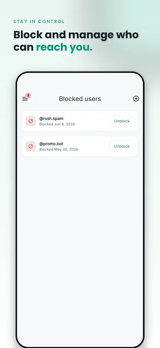 Hush blocked users screen for controlling who can contact you